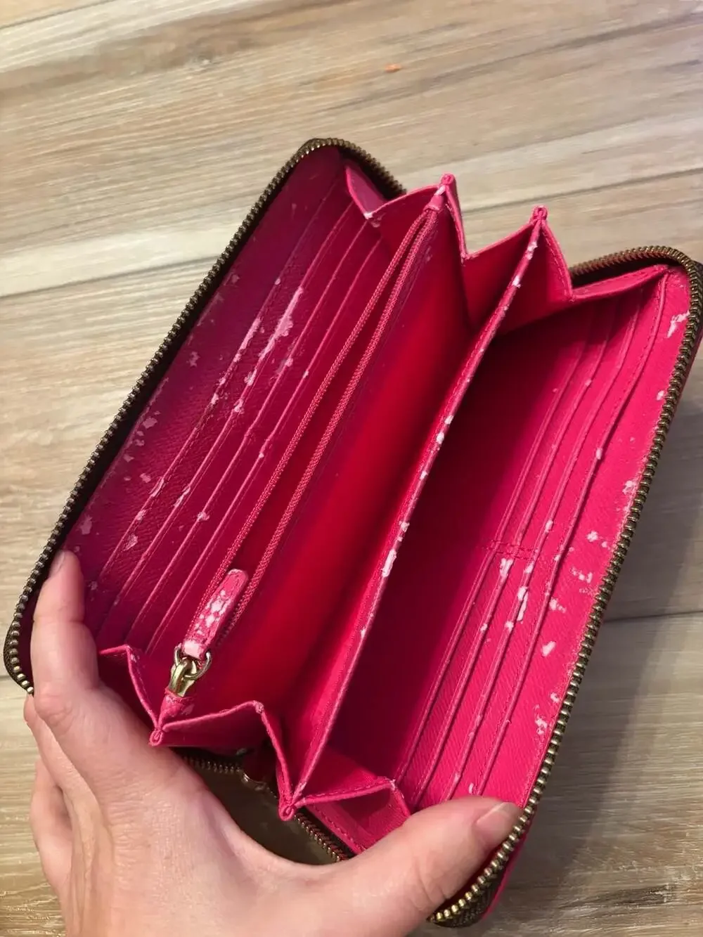 Coach Signature PVC Accordion Zip Around Wallet in Brown and Pink
